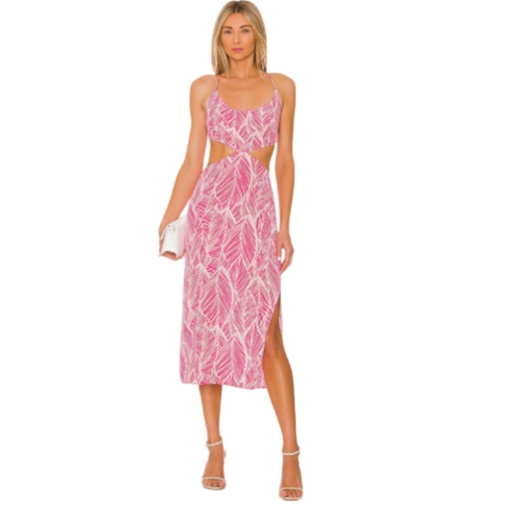 Lovers and Friends Makena Midi Dress in Fuchsia Leaf Print - XL